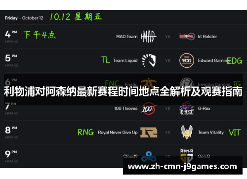利物浦对阿森纳最新赛程时间地点全解析及观赛指南